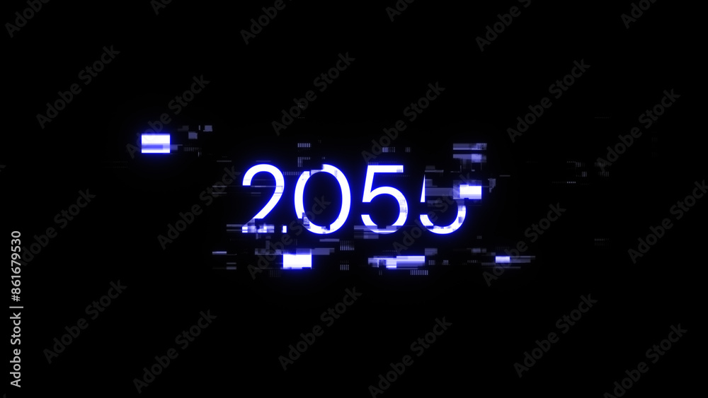Obraz premium 3D rendering 2055 text with screen effects of technological glitches