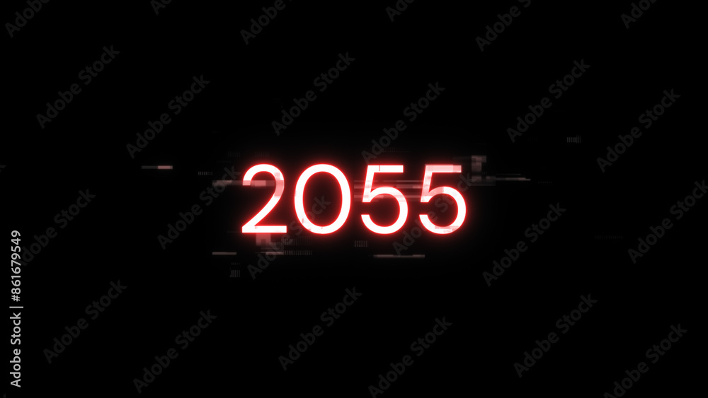 Obraz premium 3D rendering 2055 text with screen effects of technological glitches