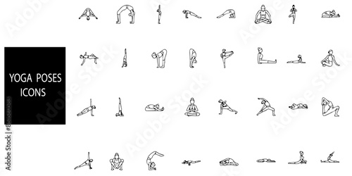 Set of 32 outline Yoga icons.Yoga line icons set.Vector illustration.