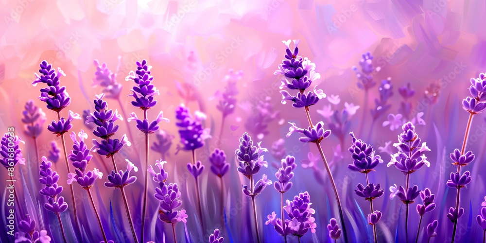 Naklejka premium Lavender flowers field blooming with blurred background