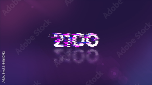 Photos 3D rendering 2100 text with screen effects of technological glitches