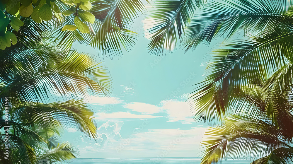 Coconut palms frame the ocean view with their lush greenery