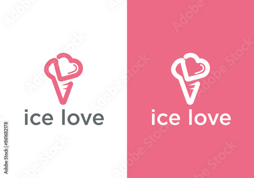 Ice cream logo vector design template with combination of love inside the logo. ice cream lover logo design with simple line style
