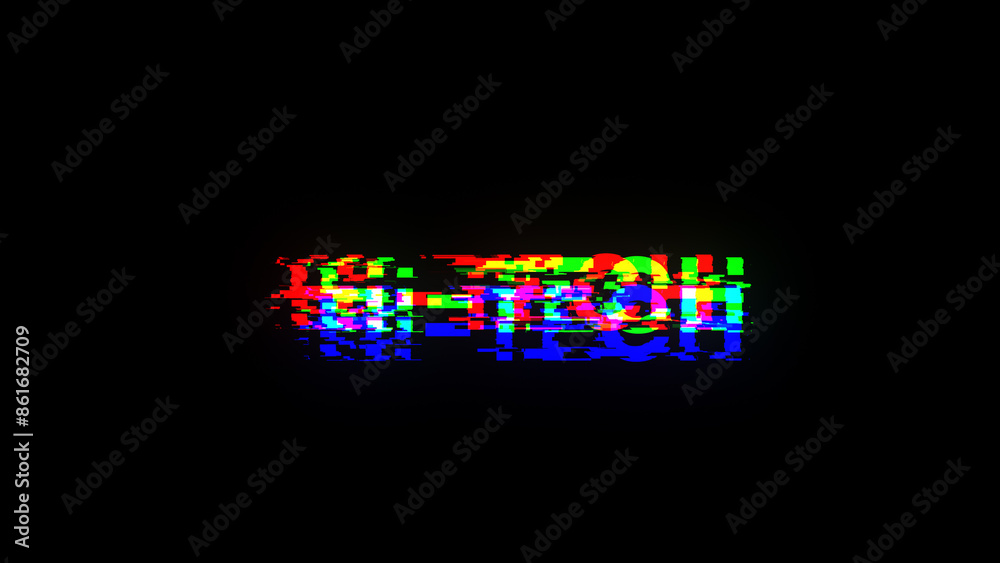 3D rendering hi tech text with screen effects of technological glitches 3D rendering hi tech text with screen effects of technological glitches