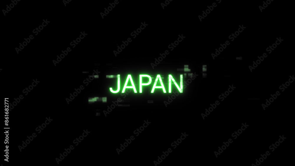 3D rendering Japan text with screen effects of technological glitches 3D rendering Japan text with screen effects of technological glitches