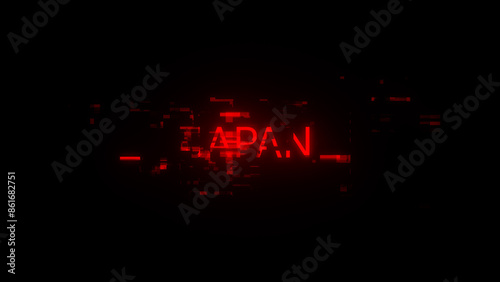 3D rendering Japan text with screen effects of technological glitches