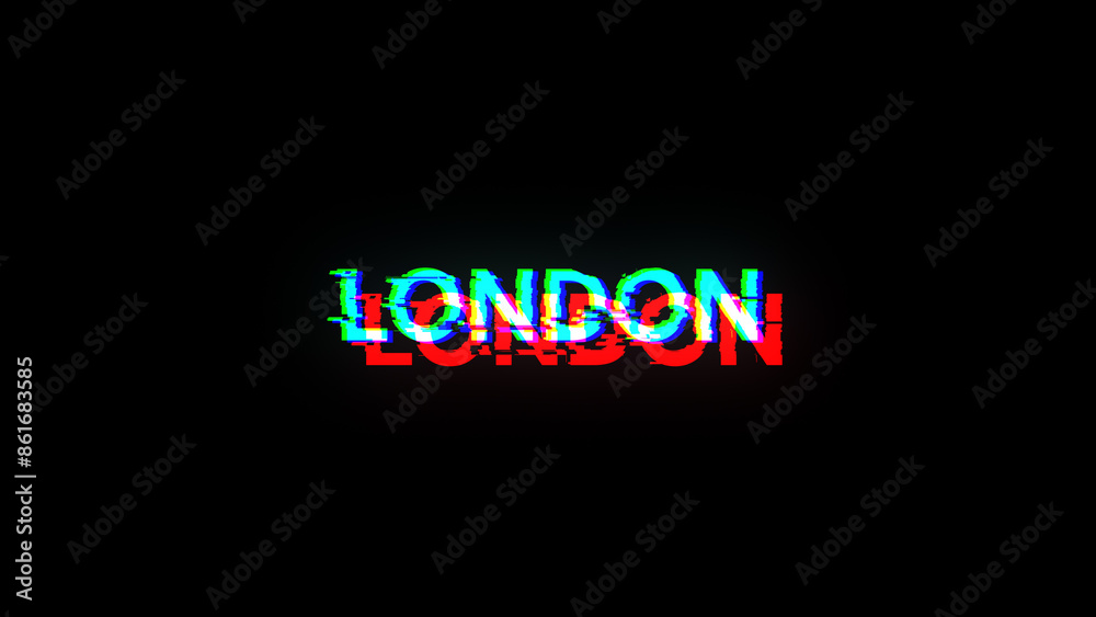 Obraz premium 3D rendering London text with screen effects of technological glitches