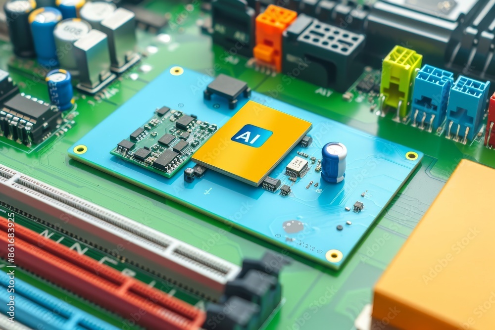 AI brain on a circuit board, illustrating advanced artificial intelligence technology, digital innovation AI brain on a circuit board, illustrating advanced artificial intelligence technology, digital innovation