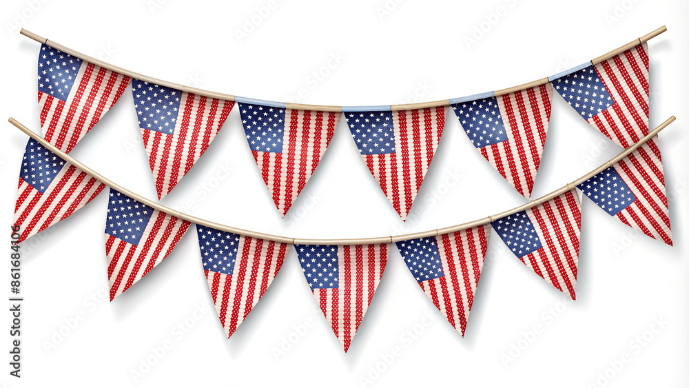 Bunting garland USA flag isolated on white wbackground. Party flags illustration. American Independence day, 4th July. Memorial, labor day. Bunting garland USA flag isolated on white wbackground. Party flags illustration. American Independence day, 4th July. Memorial, labor day.