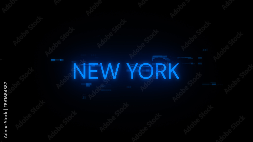 3D rendering New York text with screen effects of technological glitches