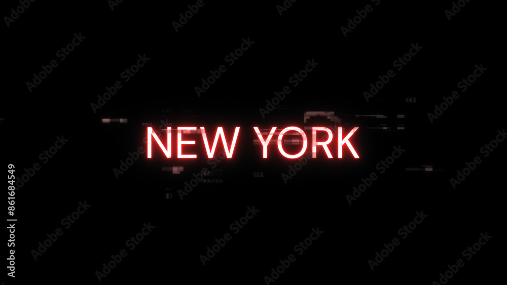 3D rendering New York text with screen effects of technological glitches 3D rendering New York text with screen effects of technological glitches