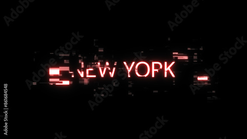 3D rendering New York text with screen effects of technological glitches