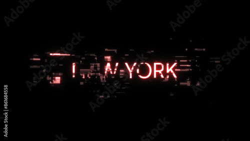 3D rendering New York text with screen effects of technological glitches