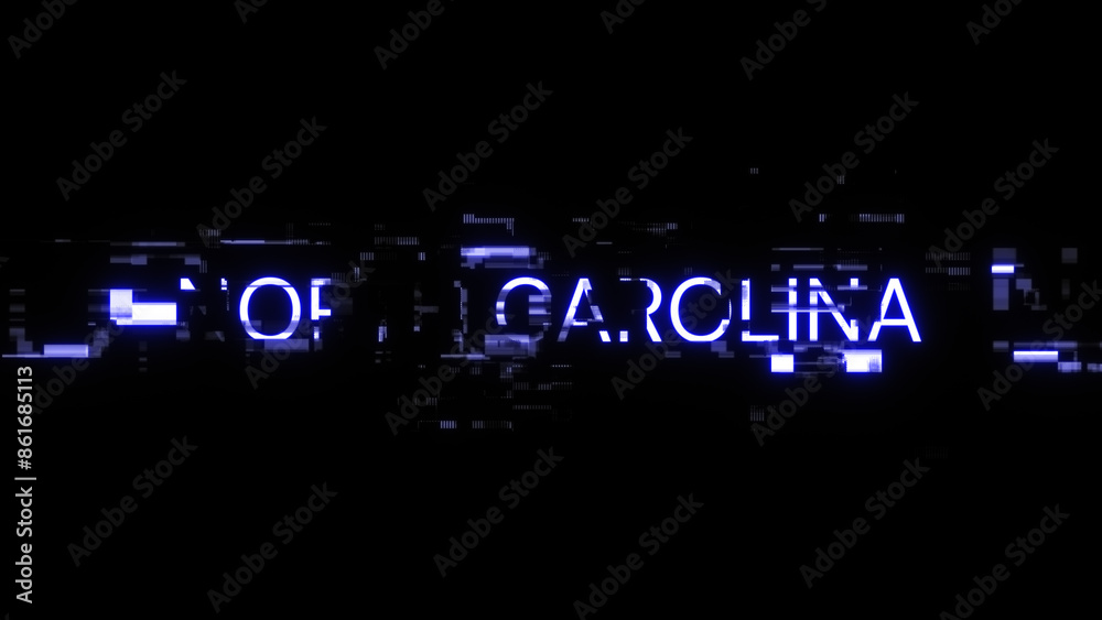 Obraz premium 3D rendering North Carolina text with screen effects of technological glitches