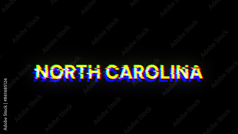 Fototapeta premium 3D rendering North Carolina text with screen effects of technological glitches