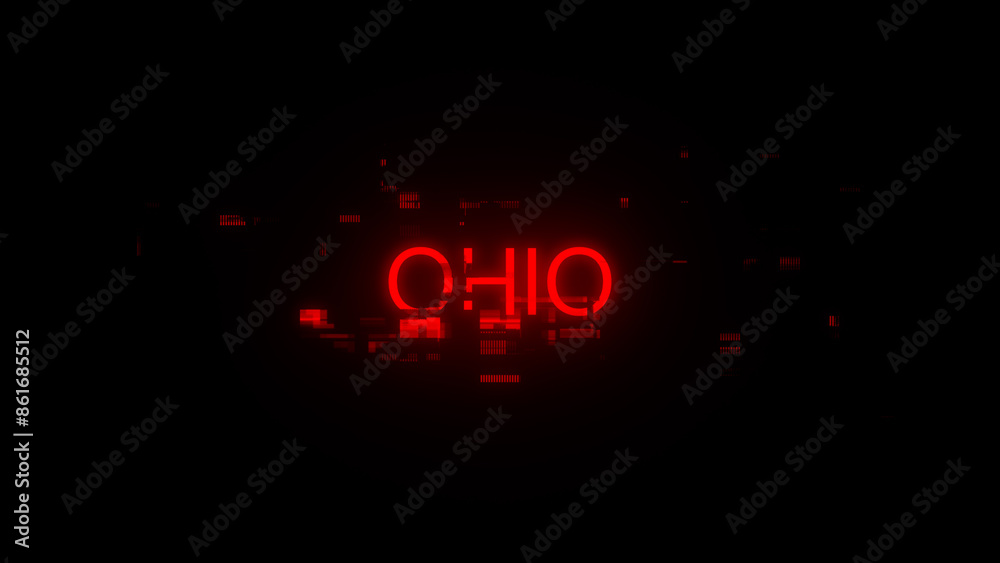 3D rendering Ohio text with screen effects of technological glitches 3D rendering Ohio text with screen effects of technological glitches