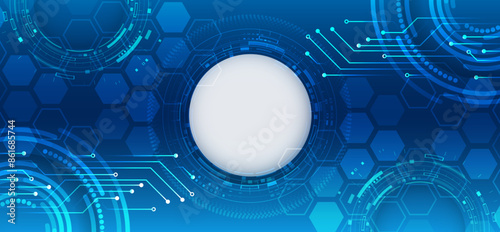 Wide Cyber security internet and networking concept. Abstract global sci-fi concept. Digital internet communication on blue background. Hi-tech vector illustration with various technology elements.