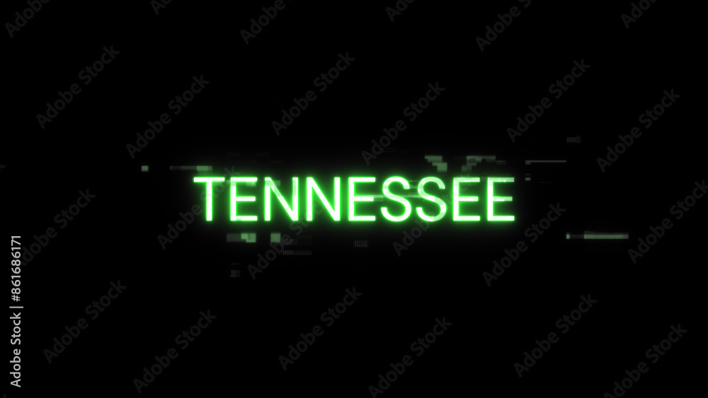 3D rendering Tennessee text with screen effects of technological glitches 3D rendering Tennessee text with screen effects of technological glitches