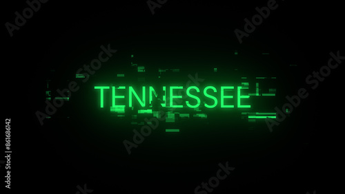 3D rendering Tennessee text with screen effects of technological glitches