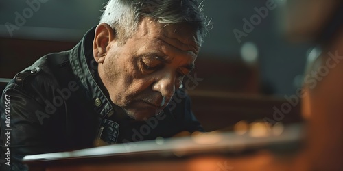 Man grieving at funeral with coffin mourning the loss of a loved one. Concept Grief and Loss, Funeral Customs, Coping with Death, Mourning Rituals, Supportive Community