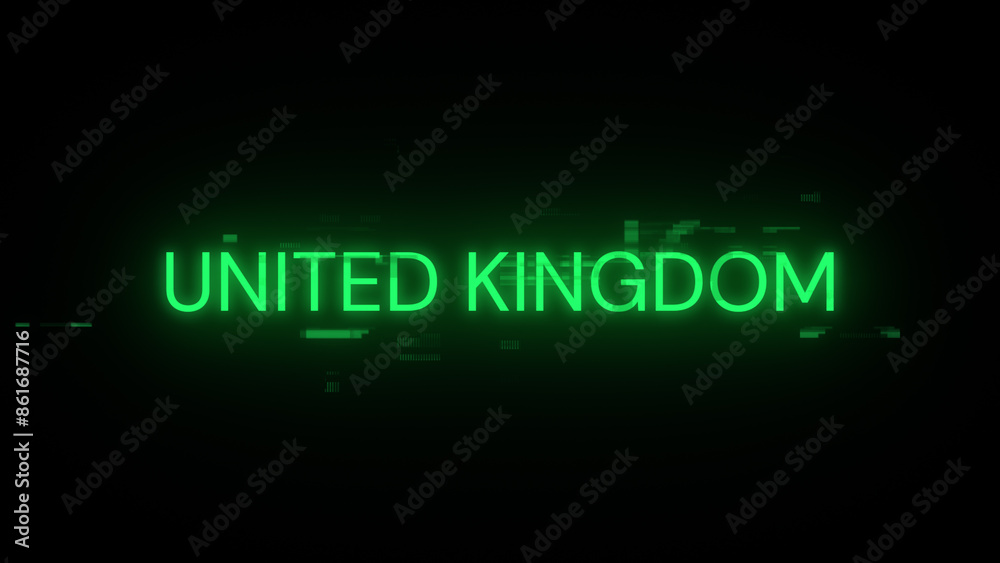 3D rendering United Kingdom text with screen effects of technological glitches 3D rendering United Kingdom text with screen effects of technological glitches