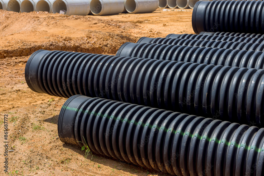 Flowing rainwater into main collecting container using plastic black pipes