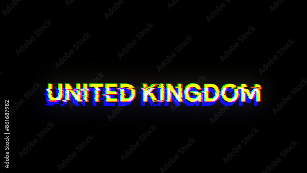 Fototapeta premium 3D rendering United Kingdom text with screen effects of technological glitches