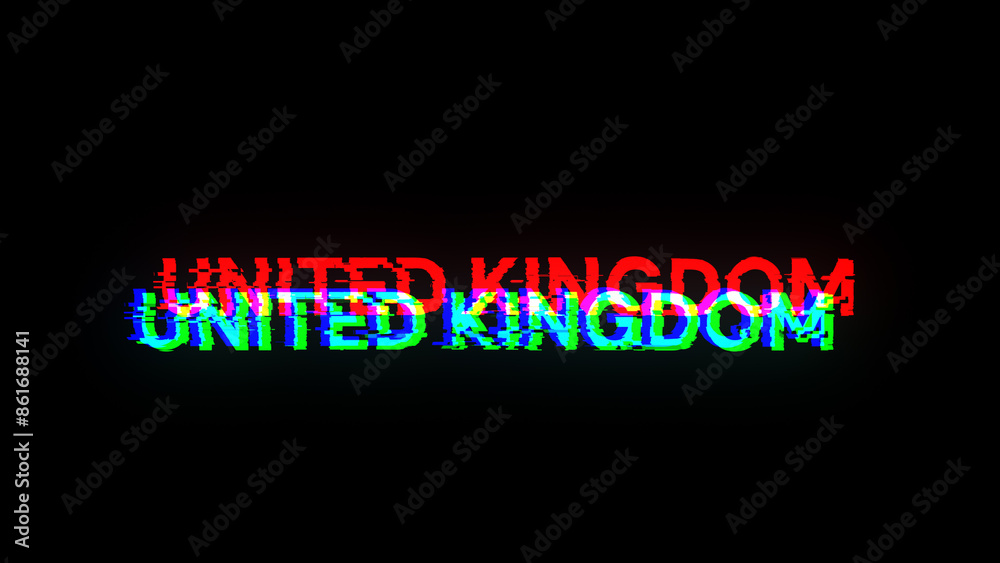 Obraz premium 3D rendering United Kingdom text with screen effects of technological glitches