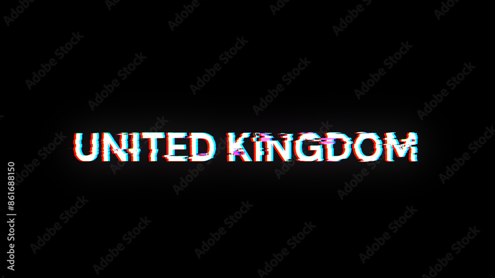 Fototapeta premium 3D rendering United Kingdom text with screen effects of technological glitches
