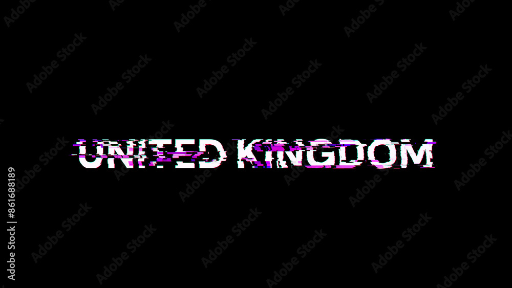 Fototapeta premium 3D rendering United Kingdom text with screen effects of technological glitches