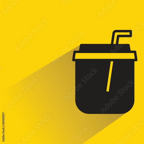 coffee cup icon with shadow on yellow background