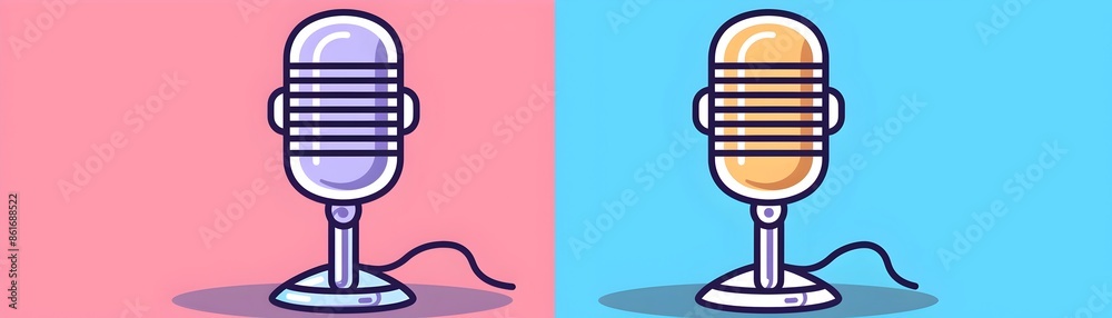 Retro 70s Stylized Microphone Flat Icon in Pop Art Cartoon Drawing Retro 70s Stylized Microphone Flat Icon in Pop Art Cartoon Drawing