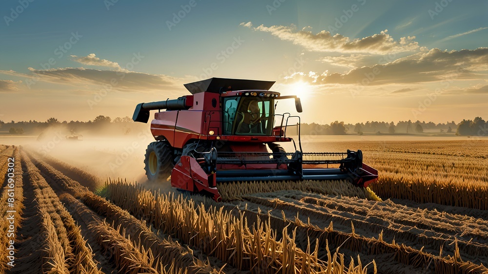 Obraz premium An illustration of working in the field during harvest on a sunny day is presented in a flat vector format.