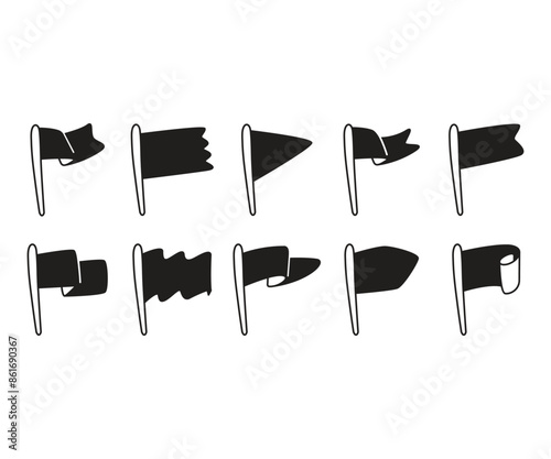 doodle flag pole icons set