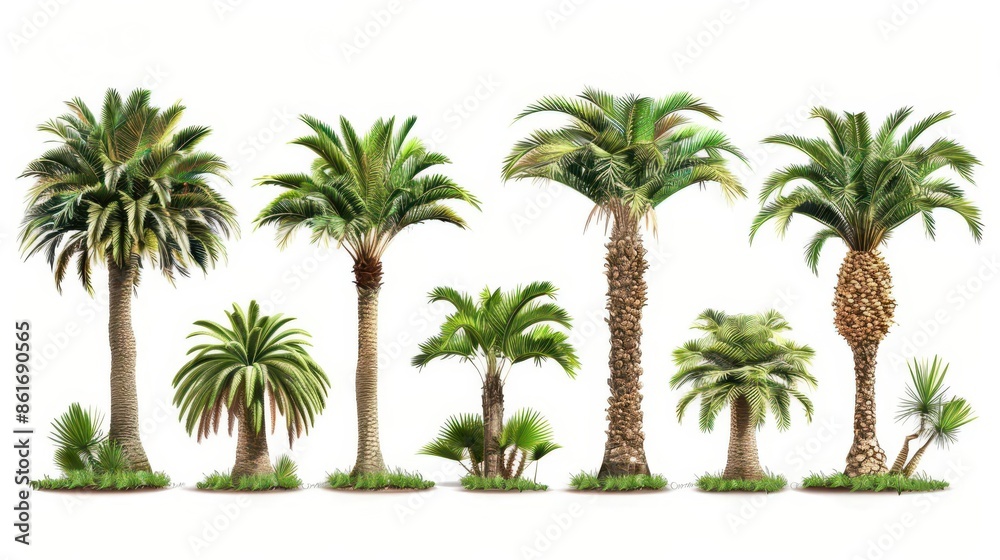 Fototapeta premium set of ancient sturdy sago palms isolated on white background tropical plants