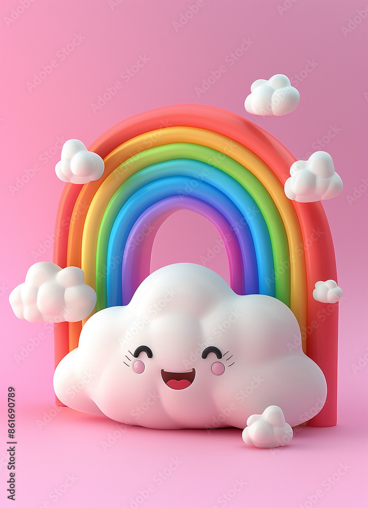 rainbow and clouds on pink background rainbow and clouds on pink background