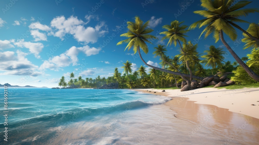 Fototapeta premium tropical beach with coconut palm trees 
