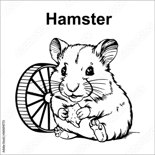 Kawaii hamster black and white outline for coloring. cute coloring book animals. cute hamster colouring page for kids illustration vector EPS 