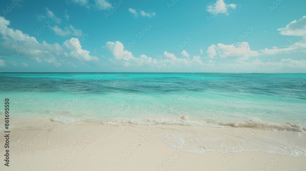Calm turquoise waters and pristine white sands create a tranquil and picturesque beach setting Calm turquoise waters and pristine white sands create a tranquil and picturesque beach setting