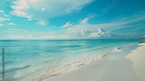 Calm turquoise waters and pristine white sands create a tranquil and picturesque beach setting