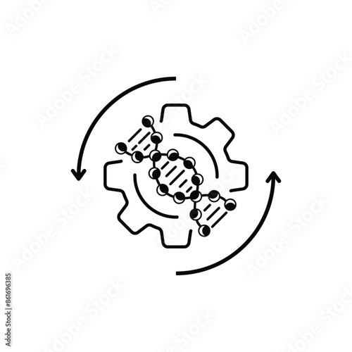 gene editing like thin line dna and gear icon. concept of error correction or molecule cloning or sequencing. flat linear trend modern logotype graphic stroke
