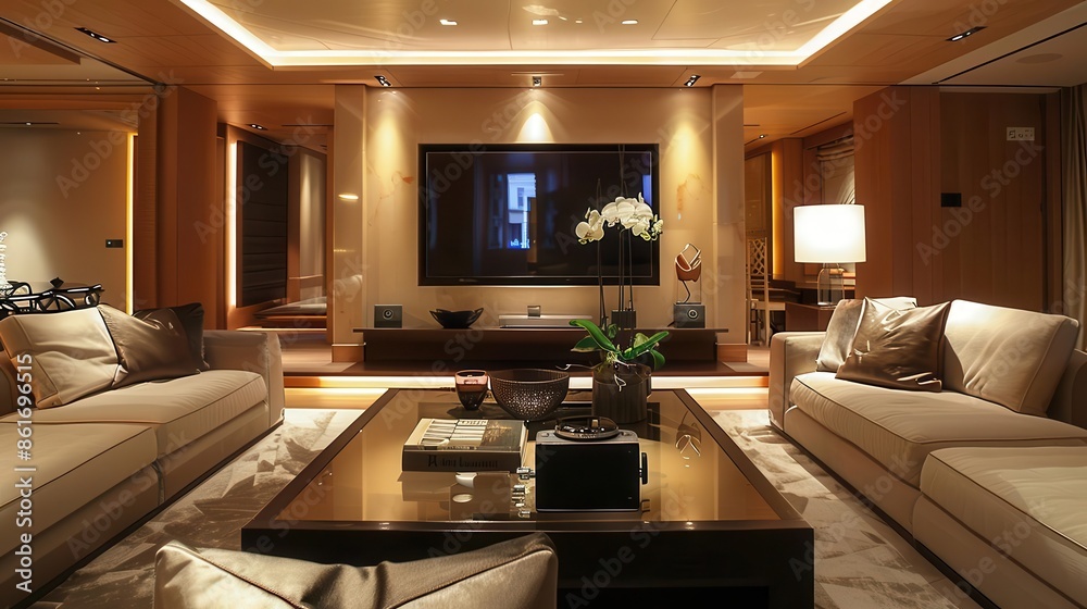 sophisticated living room featuring large television and elegant decor modern interior design concept sophisticated living room featuring large television and elegant decor modern interior design concept