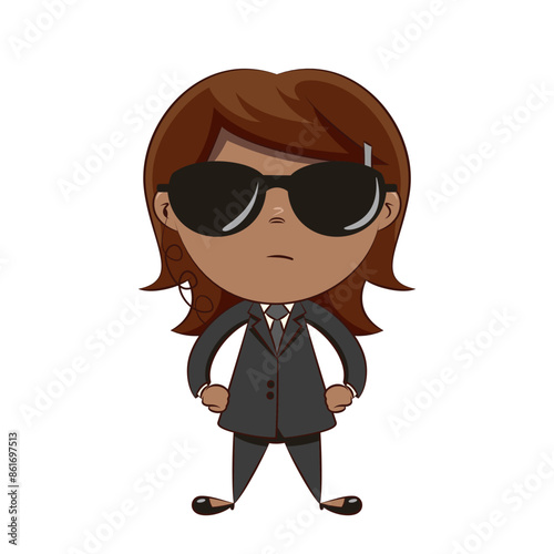 Little girl bodyguard hands on hips