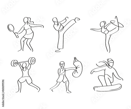 hand drawn sportsman and athlete line illustration
