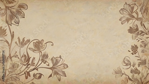 beige background with crumpled paper texture and vintage flowers