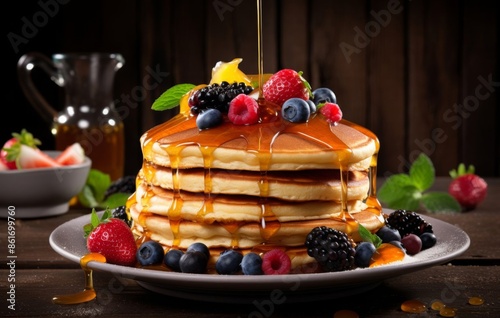 pancakes with honey and berries