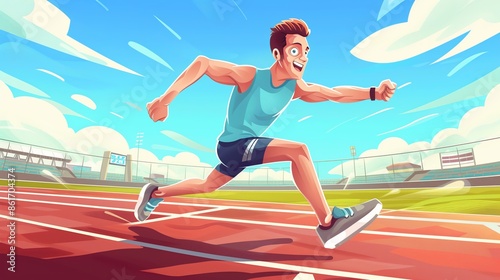 Man crossing the finish line in cartoon style