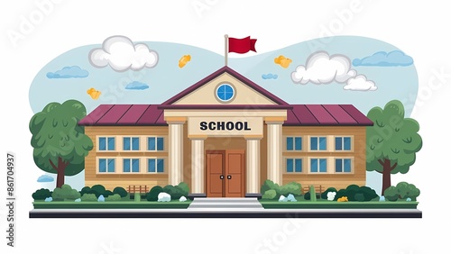 School building colorful vector illustration isolated on white background