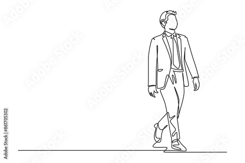 Single one line drawing success businessman walking to canteen to break and lunch. Taking time for while to hone idea back into brilliant ideas. Continuous line draw design graphic vector illustration