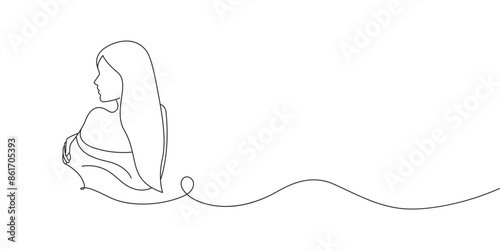 Woman model posing line art style vector illustration